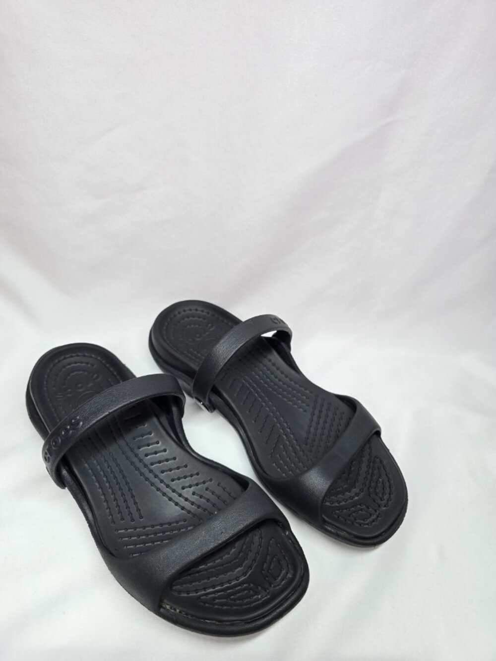 Crocs Cleo Classic Slide Sandals Black Two Strap Comfort Size 7 Discontinued